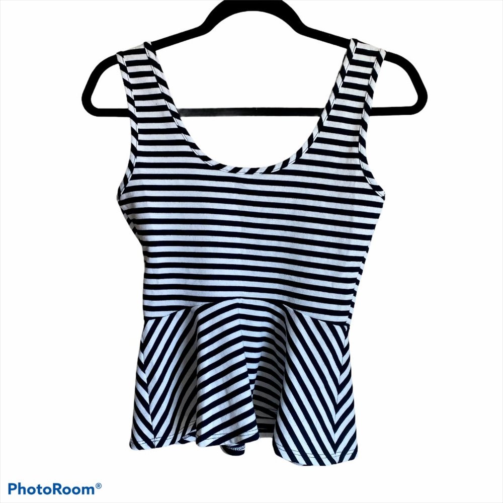 GUESS WOMENS WHITE BLACK PEPLUM TOP SIZE S